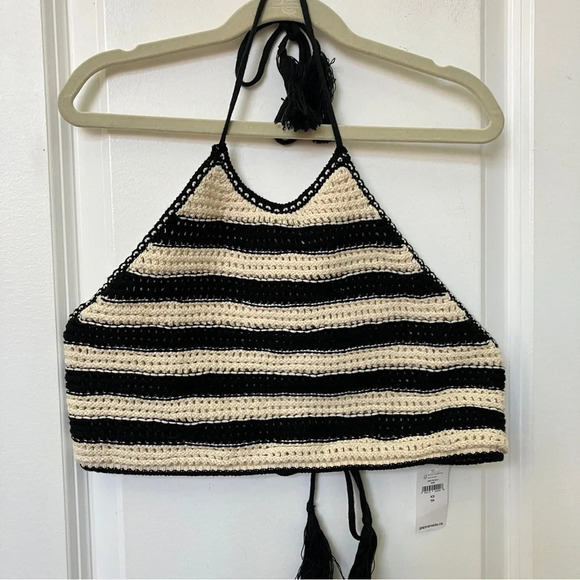 Gap Crochet Black & White Stripe Halter Crop Top - Picture 5 of 10